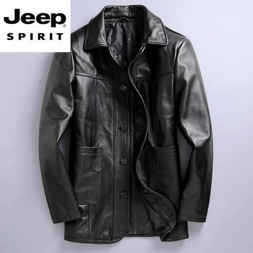 JEEP SPIRIT осенне-зимняя кожаная куртка мужская деловая повседневная мужская кожаная куртка средней длины с лацканами модная мужская кожаная куртка большого размера черного цвета первый слой 1096 стиль M 170