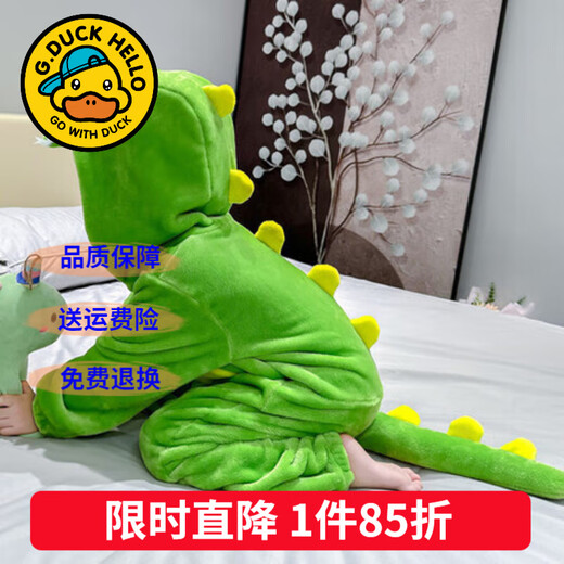 G.DUCKKIDS children's clothing children's pajamas autumn and winter boys and girls home clothes small dinosaur double thickened baby one-piece sleeping bag spring and autumn 2371 dinosaur green flannel 100 size 2~3 years old 90-100cm cm