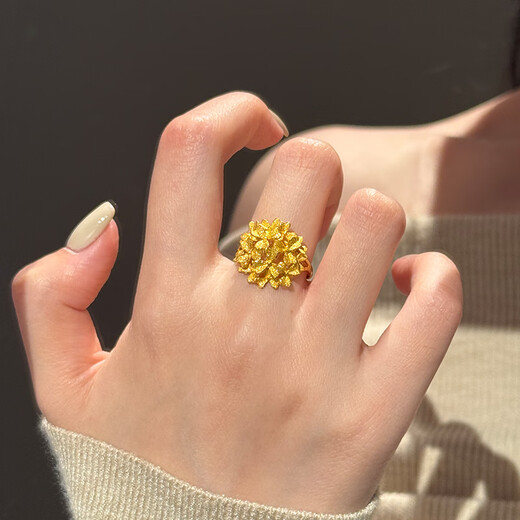 Sea Rover gold blooming flower tower ring for women new 999 solid gold engagement wedding ring birthday gift for girlfriend Gold blooming flower tower ring gold weight about 5.1g