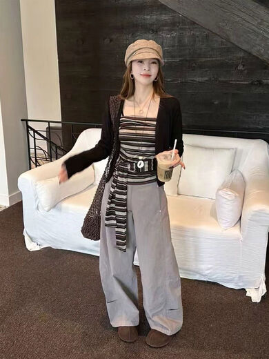 Xiaohongshu same style college style knitted cardigan camisole suit for women 2025 new early autumn Korean style Maillard ++20252025 a complete set of early autumn outfit suits early autumn Korean style S S