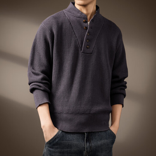 Lanlingfang high-end American heavyweight handsome Henry collar sweater for men 2025 spring and autumn new warm retro bottoming sweater for men gray khaki S_suitable for 90-110Jin Jin is equal to 0.5 kg