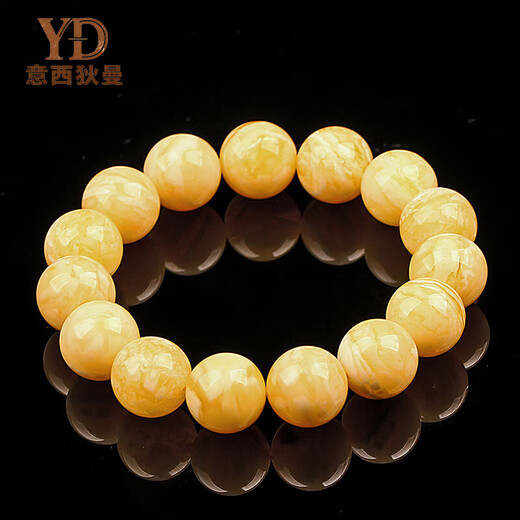 Italian white flower beeswax bracelet for men and women, high-end natural gift for husband, raw ore Russian beads bracelet, antique jewelry, 11MM women's model (with certificate) (the small beads are not obvious)