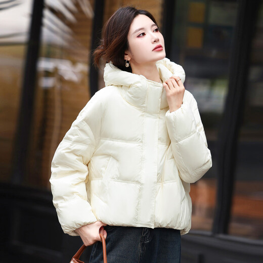 LISM shopping mall same style high-end down jacket down jacket women's super popular small fashion white duck down hooded short yellow M recommended 120-138 Jin Jin equals 0.5 kg