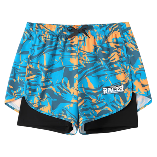 Anti-embarrassment swimming trunks for teenagers, high school and junior high school students, loose and large size, double layer swimming shorts for fat boys, light blue + cap + swimming goggles, earplugs, nose clip + bag L (75-95Jin Jin is equal to 0.5kg)