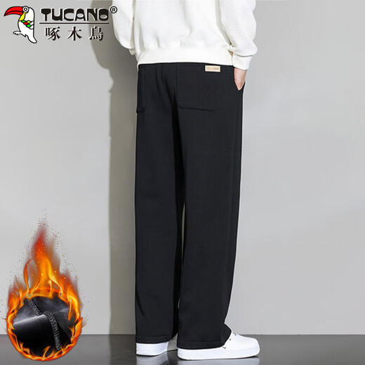 Woodpecker (TUCANO) pants men's casual pants men's winter style plus velvet thick style loose straight all-match sports pants black XL