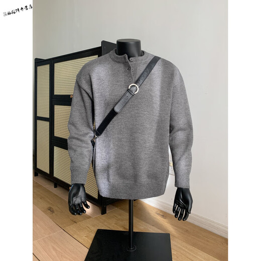 Yuexiang Youth Sweater Boys Autumn and Winter Henley Neck Sweater American Lazy Trendy Brand Loose Casual Sweater Jacket Light Gray M