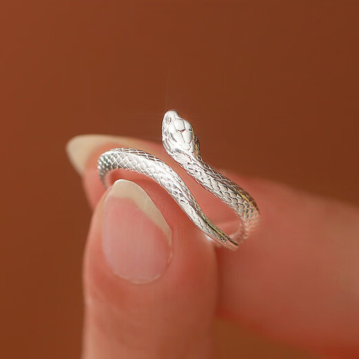 Chow Tai Fook S999 solid silver snake sterling silver ring men's and women's tail ring small snake couple ring birth year pair ring gift engraving, men's fingers are thicker, suitable for extra large size - snake eyes 2