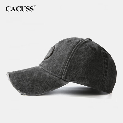 CACUSS Denim Broken Baseball Hat Women's Summer Versatile Broken Fashionable Peaked Hat Men's Large Head Visor Black One Size Adjustable (657-59CM)
