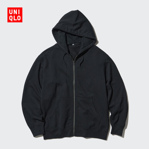 Uniqlo men's and women's hooded zipper sports cardigan long-sleeved sweatshirt jacket gray jacket casual 475380 09 black L /175/100A