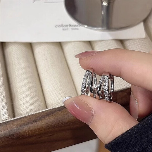 925 silver needle Korean style hollow double layer diamond earrings small and versatile design daily commuting simple earrings for women ED25002 silver double row earrings