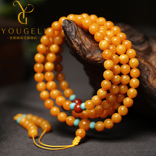 Yogurt natural beeswax 108 multi-circle bracelet chicken fat yellow amber bracelet for men and women hand-decorated Buddhist beads 6mm beads