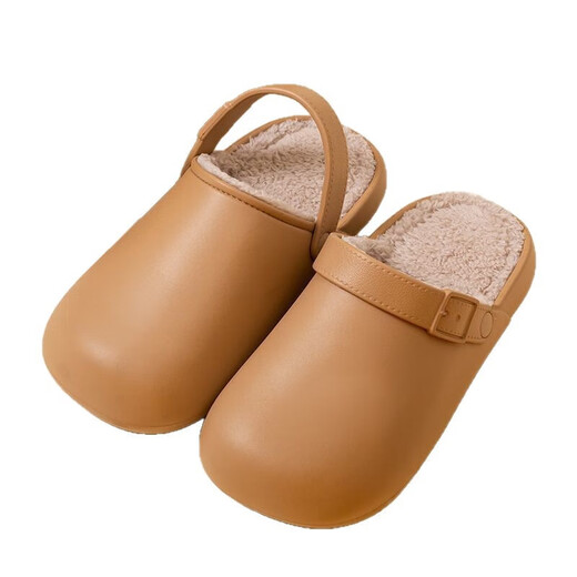 Waterproof cotton slippers for men and women in autumn and winter 2025 new home indoor thick-soled non-slip baby warm Birkenstock shoes black-thick velvet toe cotton slippers Shirley Mei 40.5 40-41 One size too small