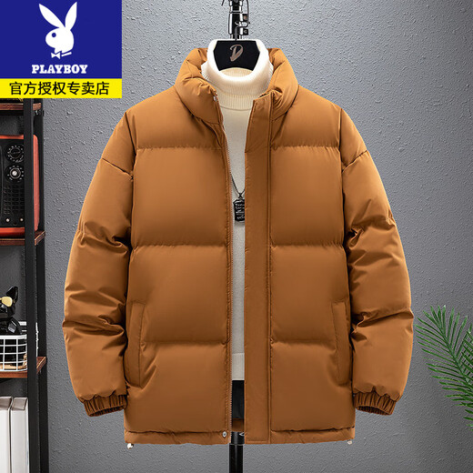 Playboy Down Jacket Men's Winter Thickened Jacket Cotton Warm Jacket Plus Size Fat Men's Cotton Jacket 9988 Black Stand Collar XL 130-145Jin Jin is equal to 0.5 kg