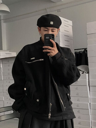 ZNMW men's beret forward hat men's trendy reverse beret cool autumn and winter Korean style black versatile woolen style 20 black one size fits all (56-58cm)