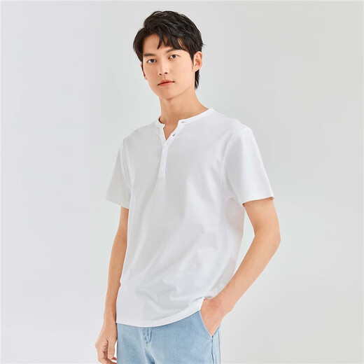 Giordano Henley shirt men's pure cotton knitted solid color basic Henry collar short-sleeved T-shirt for men 01023418