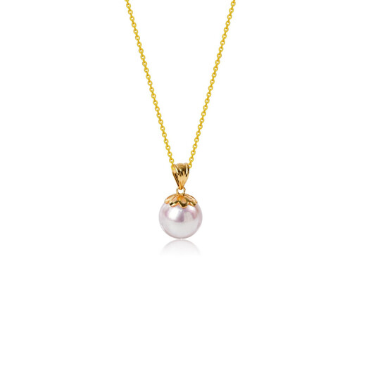 Zunding Pearl-Full 18K Gold Seawater Pearl Chinese South Pearl White Pearl Pendant (Including Chain) 9-10mm White