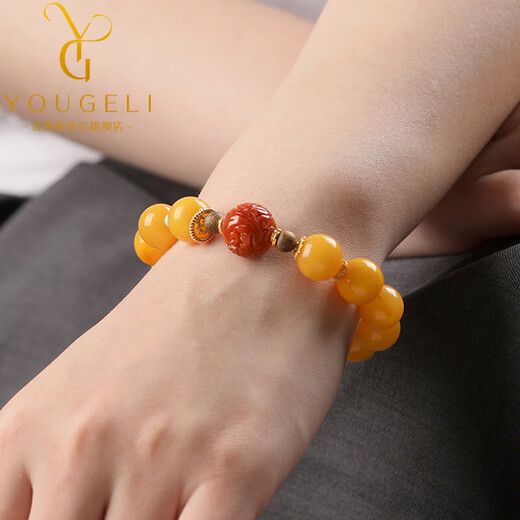 Yogurt Natural Chicken Fat Yellow Beeswax Bracelet Round Bead Single Circle Southern Red Green Pine Agarwood Bracelet Beads 8mm