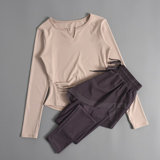 LI NING Li Ning Flagship Store 2025 autumn and winter new yoga clothing set for women, high-end Pilates training fitness long pink top + purple pants L