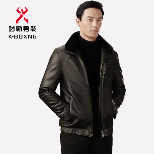 KBHONG Jinba leather jacket winter men's casual middle-aged thickened warm mink fur collar liner green 8055-K 5XL 200
