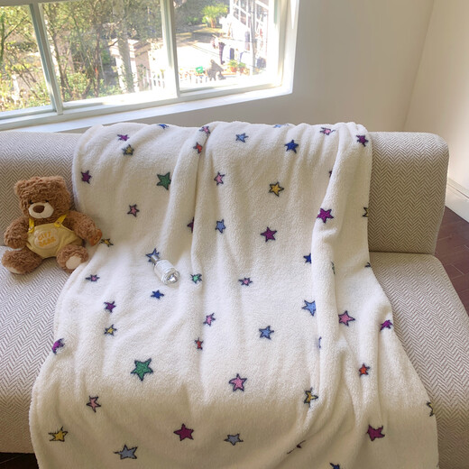 Nanjiren double-sided grain milk fluff blanket Korean ins single piece winter coral velvet plus velvet office shawl blanket quilt colorful stars double-sided polar fleece can be spread and covered bed blanket single piece-70x100cm office shawl blanket