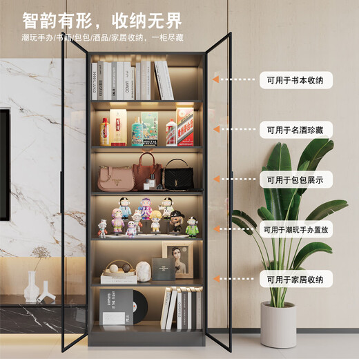 Zhong Zhanggui glass small wine cabinet living room wall display cabinet storage cabinet light luxury red wine cabinet household small wine storage cabinet 80x32x200 double door glass dark gray delivery to home