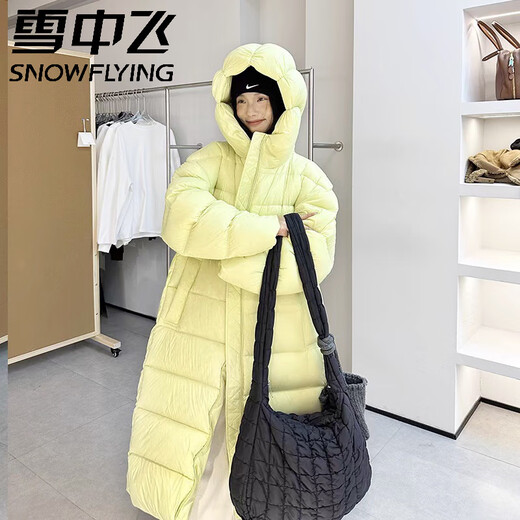 Flying in the Snow 2025 White Duck Down Hello Ultra-Light Boldless Octopus Hat Cloud Puff Down Jacket Women's Long Knee-to-Ankle Gray One Size