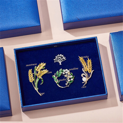 Cuishe Yuan Wheat Ear Brooch Women's High-end Anti-exposure Corsage Set Pin Accessories Birthday Gift for Girlfriend, Wife, Mom Wheat Ear Suit