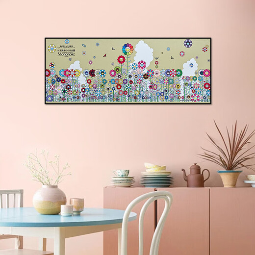 The third is Takashi Murakami, Summer Flower Field with Golden Sky, Canvas Print, Mural Living Room Sofa Background Decorative Painting, Black Aluminum Alloy 36*91cm