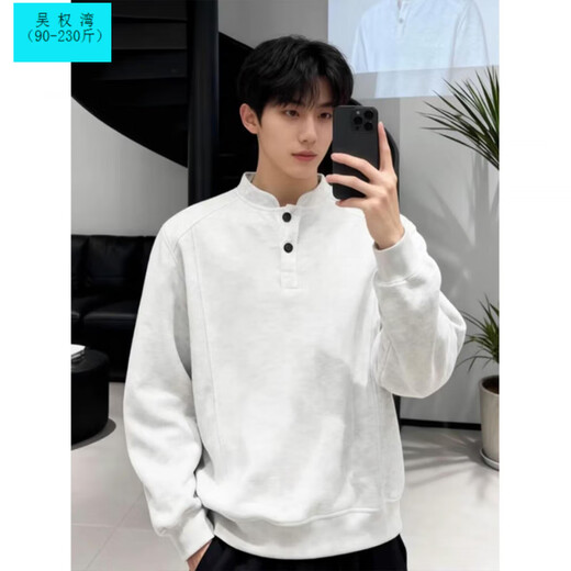 Wu Quanwan American style heavyweight velvet Henry collar inner layering shirt men's cleanfit simple right shoulder slim long-sleeved sweatshirt Black plus velvet models are in stock now Black plus velvet 5XL