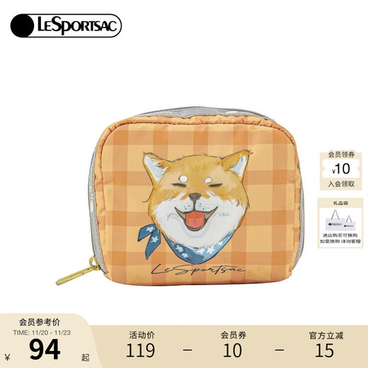 LeSportsac Lebo Poetry Bag Women's Bag New Cartoon Coin Headphones Makeup Storage Clutch for Girls Gift Orange Plaid Shiba Inu