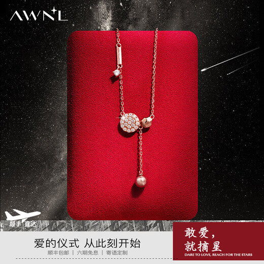 AWNL Nordic M Meteorite Dark Night Wishing Necklace Female Niche Light Luxury High-Level Gift for Girlfriend Birthday Gift Necklace-Rose Gold Brand Gift Box