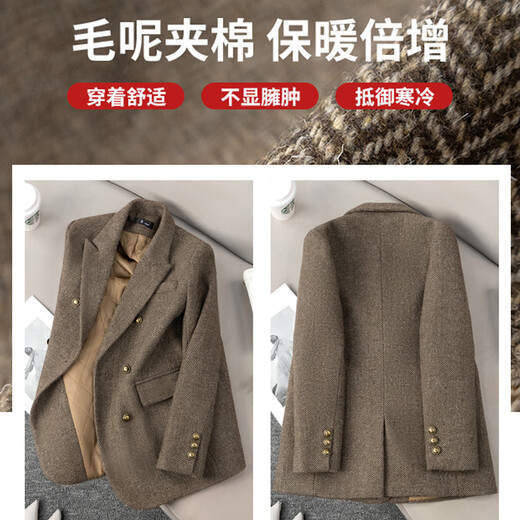 Chenfu woolen suit jacket for women spring and autumn new high-end wool small back slit casual fashion temperament suit regular style gray suit L recommended 105-114 Jin Jin equals 0.5 kg