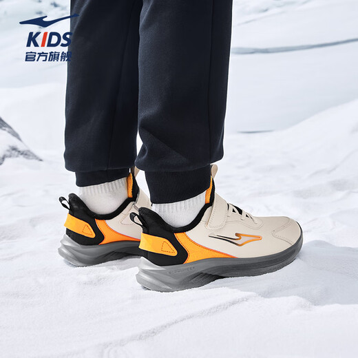 Hongxing Erke (ERKE) children's shoes, boys and girls, cotton-padded running shoes, children's medium and large children's warm cotton shoes, Cangye gray/black/beeswax orange 38