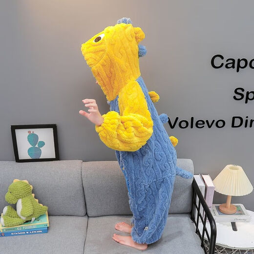 Children's flannel one-piece pajamas autumn and winter thickened boy's dinosaur romper baby coral velvet anti-kick sleeping bag to keep warm Green Dinosaur 80