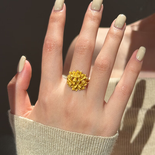 Sea Rover gold blooming flower tower ring for women new 999 solid gold engagement wedding ring birthday gift for girlfriend Gold blooming flower tower ring gold weight about 5.1g