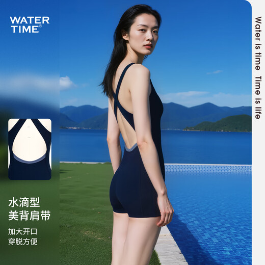 WATERTIME泳衣女款连体平角竞速塑形显瘦游泳馆健身温泉度假泳装 汐墨色 L
