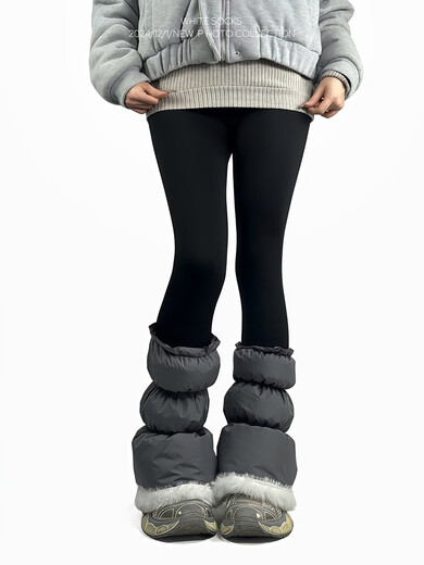 Japan imported MUJU white socks autumn and winter new down warm socks sports wool lined windproof calf socks and snow white + gray one size fits all