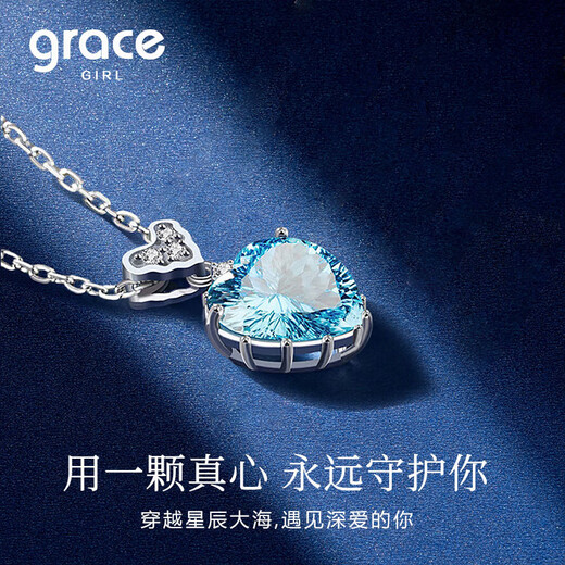 Grace Girl Light Luxury Heart of the Ocean Necklace Women's Silver Bracelet Practical Heart Jewelry Valentine's Day Birthday Gift for Girlfriend and Wife Heart of the Ocean Necklace (Purple)