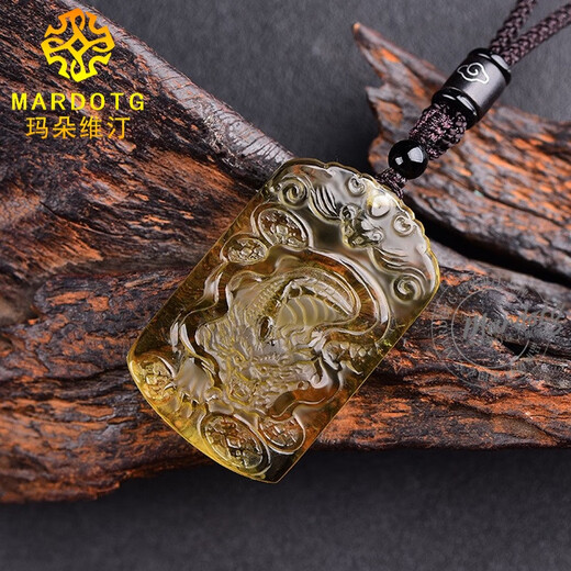 MARDOTG Citrine Pixiu Pendant Wushi Brand Amulet Pendant Wealth Pixiu Crystal Necklace Gift
