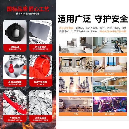 Geshu gas mask fire mask anti-smoke fire mask 3C certified escape filter self-rescue respirator long box style