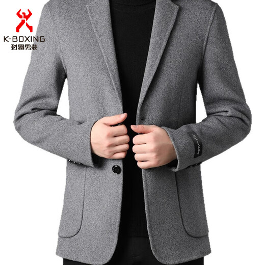 KBXNG Jinba single-breasted thickened suit jacket men's 2025 autumn new fashion casual warm wool jacket men gray S recommended 90-110Jin Jin equals 0.5 kg