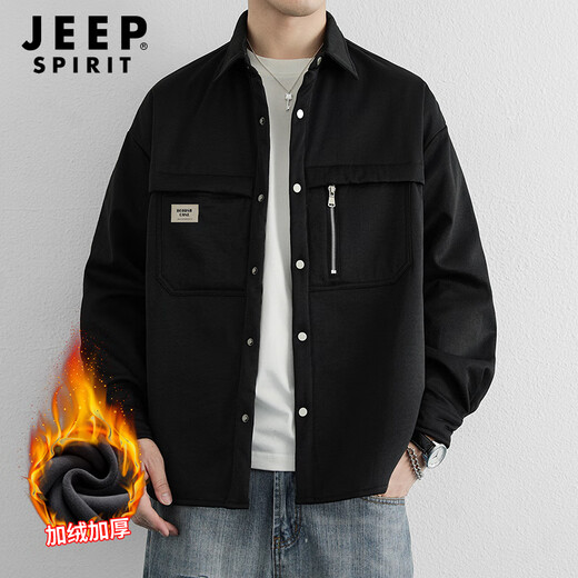 JEEP SPIRIT Jeep shirt men's long-sleeved autumn and winter velvet warm shirt men's loose versatile jacket casual top men's clothing