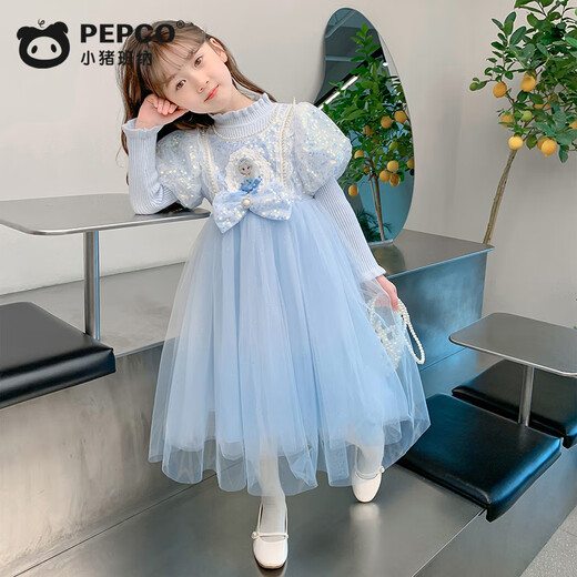Piggy Banner (PEPCO) Mädchen Elsa Prinzessin Kleid Winterkleidung Kinder Modischer Winter Mädchen Elsa Rock Herbstkleid Blau 110