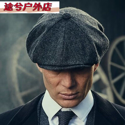 Mi Lan LieLanat Peaky Blinders Octagonal Hat Men's Razor Party British Beret Retro Literary Newsboy Hat Fashion Painting Black