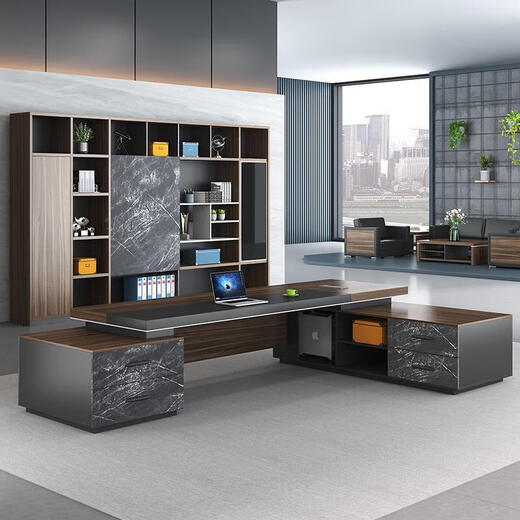 Simple modern boss desk, president desk, stylish and elegant manager desk, single desk and chair combination, executive desk, 1.8 meters luxury double cabinet (installation not included in urban pick-up)