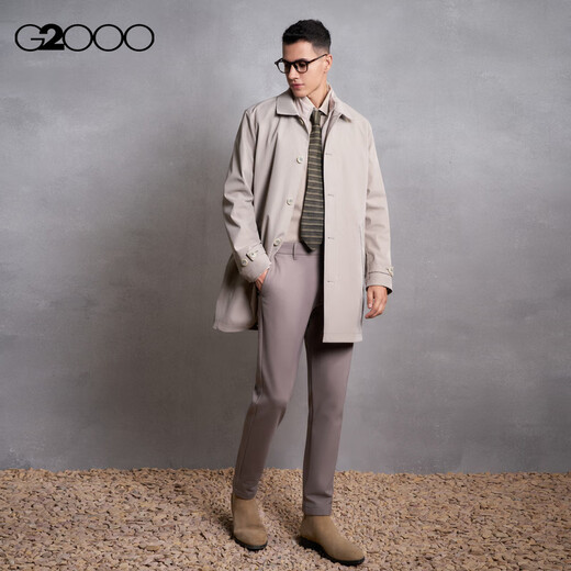 G2000【可拆马甲/防泼水/商场新款】男FW25休闲百搭中长风衣外套 防泼水-可拆式背心-沙土黄 S （46）