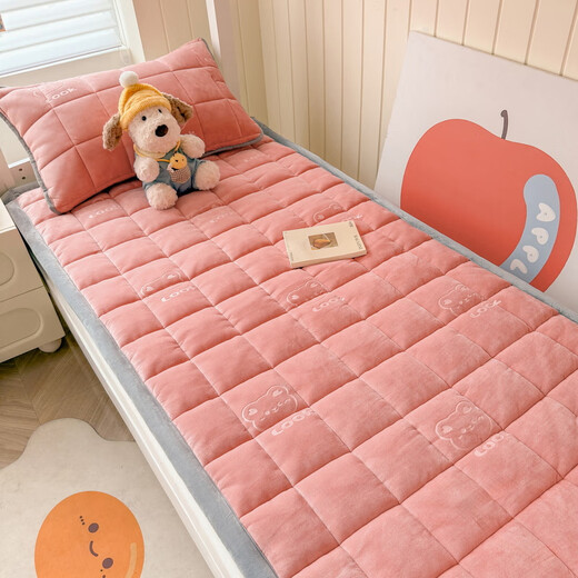 Red bean thickened carved milk velvet mattress soft cushion for home winter thickened coral velvet thin mattress dormitory mattress pad look bear mattress-pink Class A naked sleeping grade super thick baby velvet 180*200cm mattress + 2 pillowcases