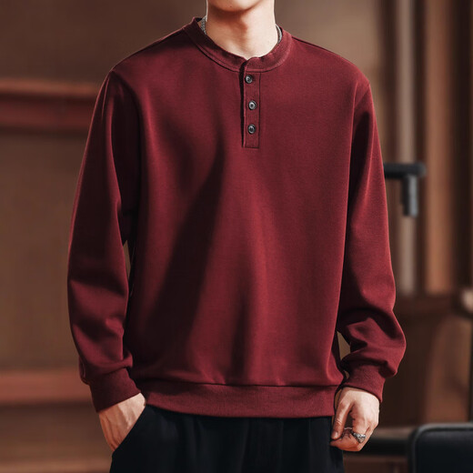 GOLDLION G+ Jinlilai broken code 2026 high-end Japanese retro heavyweight tough guy Henry collar sweatshirt men's loose autumn new style maroon 2XL suitable for 170-190Jin Jin equals 0.5 kg