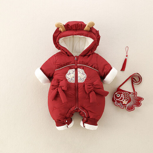 G.duck baby clothes winter clothing infant jumpsuit new Chinese style baby one-year-old dress winter festive New Year's greetings dress red 66cm recommended 0-3 months 8-12Jin Jin equals 0.5 kg cm