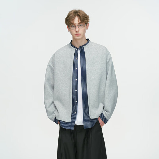 Dreammaking American Fake Two-piece Henley Collar Cardigan Men's Spring and Autumn High Sensitivity Gray Jacket Light Gray M